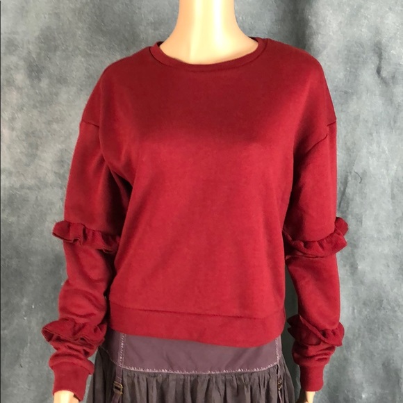 🔴Burgundy Sweatshirt with flounce sleeves Sz M - Picture 4 of 6